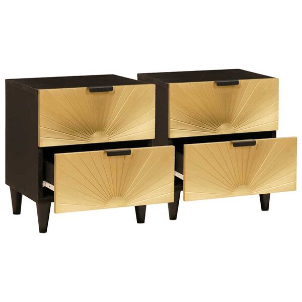 vidaXL Cabinet de chevet 2 pcs Noir et or 40 x 33,5 x 46 cm