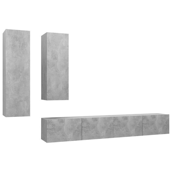 vidaXL Ensemble de meuble TV 4 pcs Gris b&eacute;ton Bois d'ing&eacute;nierie