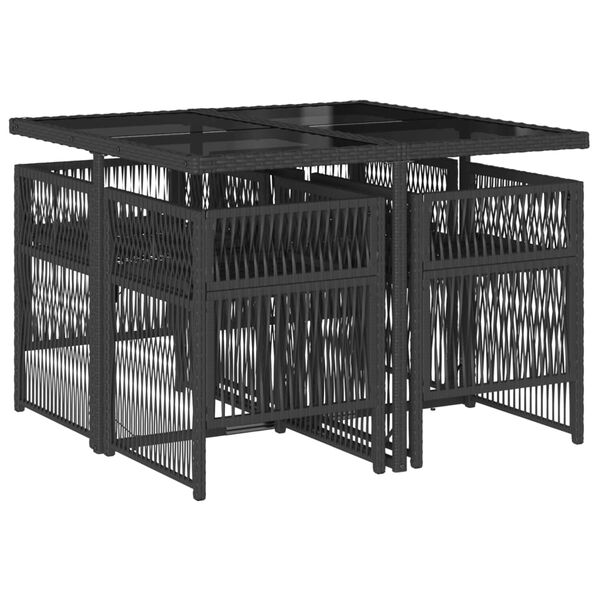vidaXL Ensemble &agrave; manger de jardin coussins 5pcs Noir R&eacute;sine tress&eacute;e