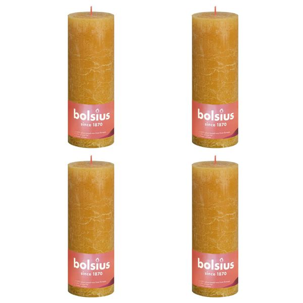 Bolsius Bougies pilier rustiques 4 pcs 190x68 mm Jaune nid d'abeilles