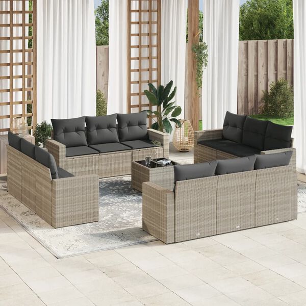vidaXL Salon de jardin avec coussins 13 pcs gris clair résine tressée