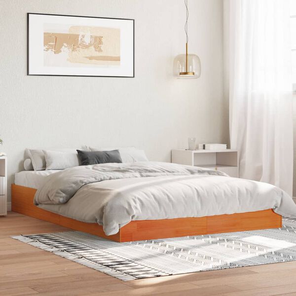 vidaXL Cadre de lit sans matelas cire marron 135x190cm bois pin massif