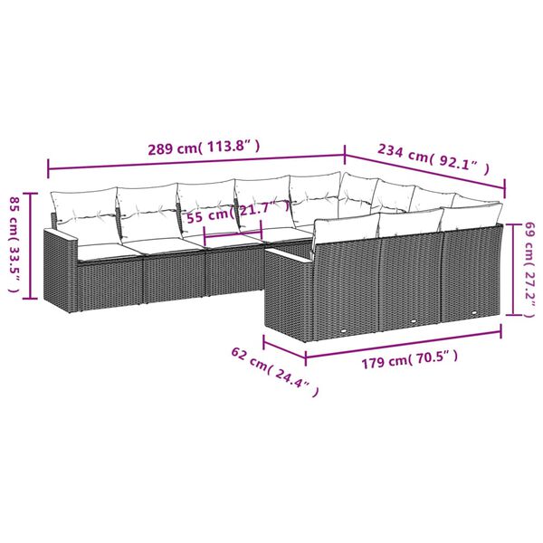 vidaXL Salon de jardin avec coussins 10 pcs beige r&eacute;sine tress&eacute;e