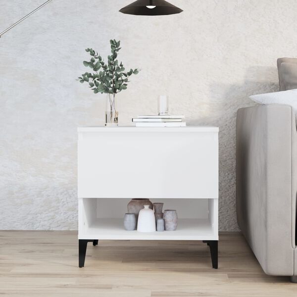 vidaXL Table d'appoint Blanc 50x46x50 cm Bois d&rsquo;ing&eacute;nierie