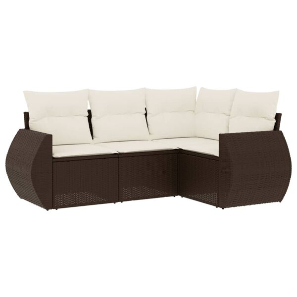 vidaXL Salon de jardin 4 pcs avec coussins marron r&eacute;sine tress&eacute;e
