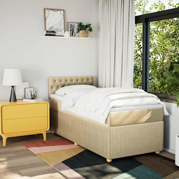 vidaXL Sommier &agrave; lattes de lit avec matelas Cr&egrave;me 80x200 cm Tissu