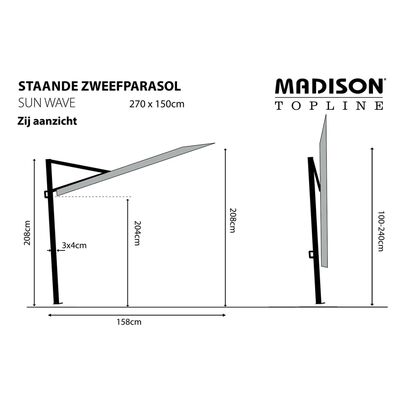 Madison Parasol de balcon Sun Wave 270x150 cm Gris PAC3P014