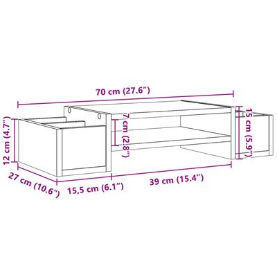 vidaXL Support de moniteur avec rangement chêne fumé bois d'ingénierie