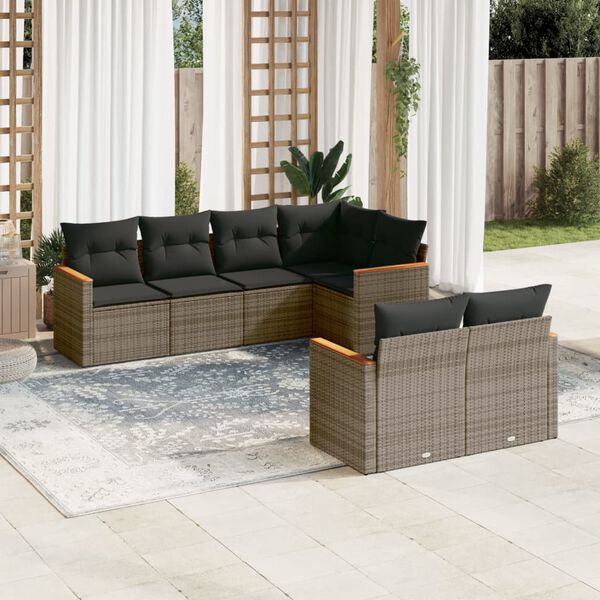 vidaXL Salon de jardin avec coussins 7 pcs gris r&eacute;sine tress&eacute;e