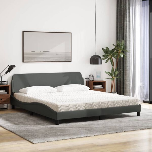 vidaXL Lit avec matelas Dover gris fonc&eacute; 180x200 cm tissu