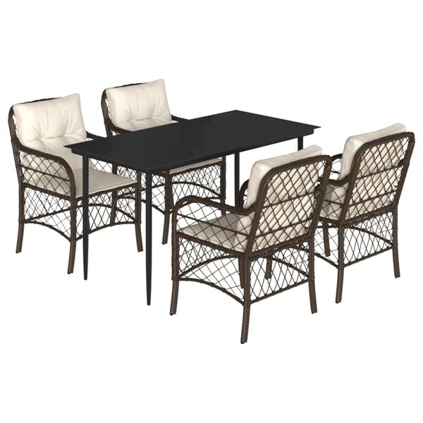 vidaXL Ensemble &agrave; manger de jardin 5 pcs et coussins marron poly rotin