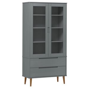 vidaXL Armoire &agrave; vitrine MOLDE Gris 90x35x175 cm Bois de pin massif