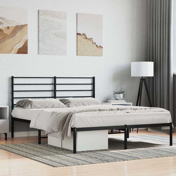 vidaXL Cadre de lit m&eacute;tal sans matelas et t&ecirc;te de lit noir 160x200 cm
