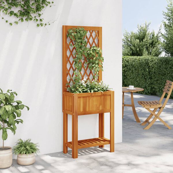 vidaXL Jardini&egrave;re avec treillis et &eacute;tag&egrave;re bois massif d'acacia