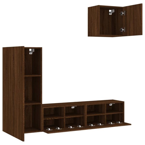 vidaXL Unit&eacute;s murales TV 4 pcs ch&ecirc;ne marron bois d'ing&eacute;nierie