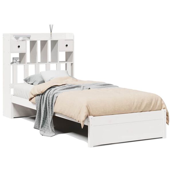 vidaXL Lit biblioth&egrave;que sans matelas blanc 75x190cm bois de pin massif