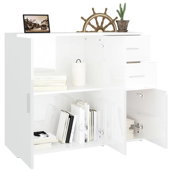 vidaXL Buffet Blanc brillant 91x29,5x75 cm Bois d'ing&eacute;nierie