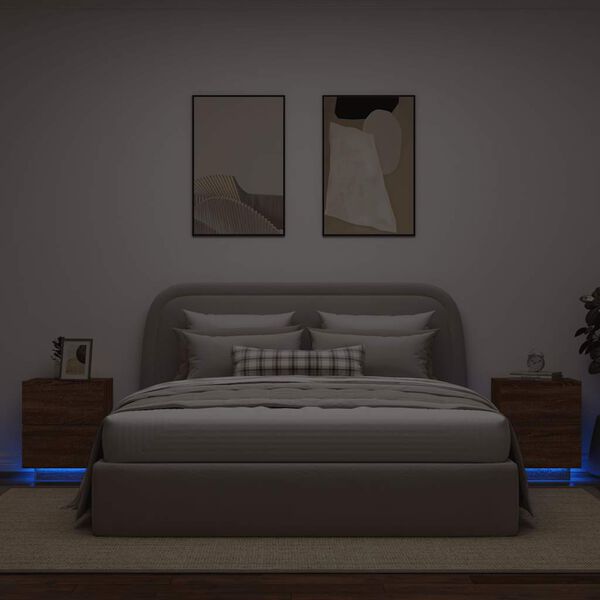vidaXL Armoires de chevet et lumi&egrave;res LED 2 pcs ch&ecirc;ne marron