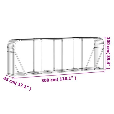 vidaXL Porte-bûches marron 300x45x100 cm acier galvanisé