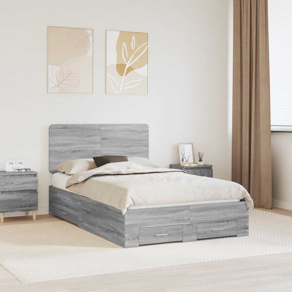 vidaXL Cadre de lit Gris Sonoma 120 x 200 cm Bois d'ing&eacute;nierie
