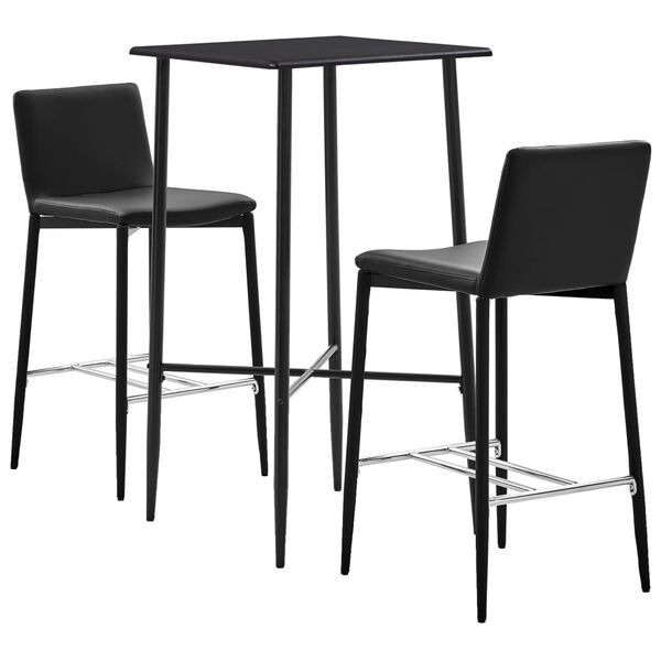 vidaXL Ensemble de bar 3 pcs Similicuir Noir