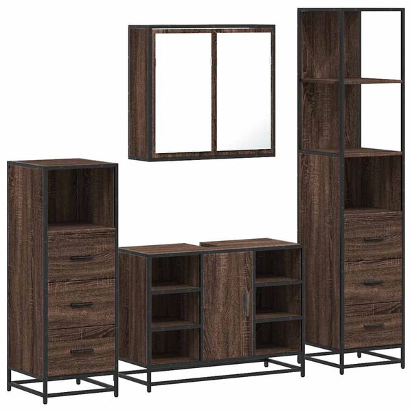 vidaXL Ensemble de meubles de salle de bain 4 pcs ch&ecirc;ne marron