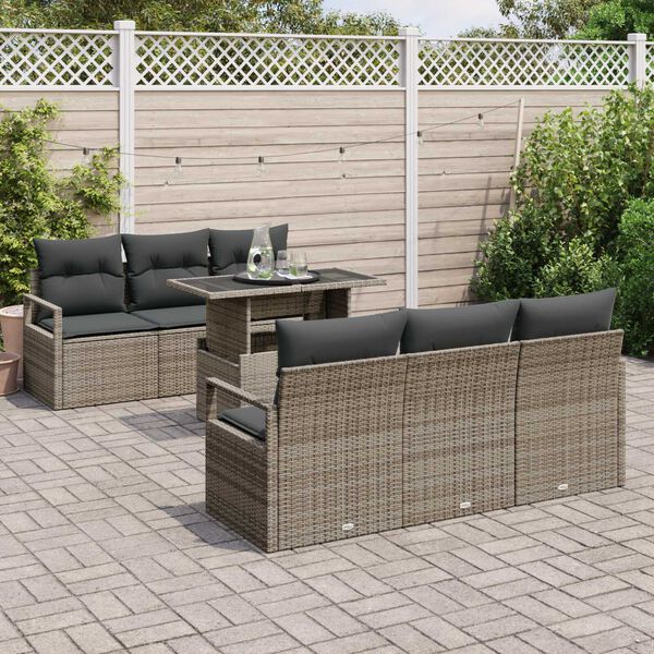 vidaXL Ensemble de canap&eacute; de jardin avec coussin 7 pcs Gris Poly rotin