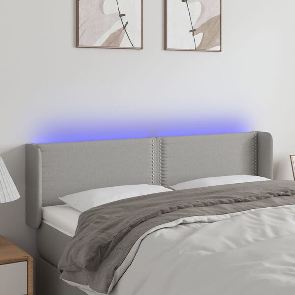 vidaXL T&ecirc;te de lit &agrave; LED Gris clair 147x16x78/88 cm Tissu