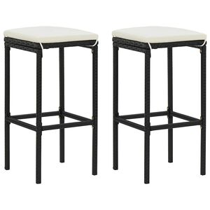 vidaXL Tabourets de bar avec coussins lot de 2 noir r&eacute;sine tress&eacute;e