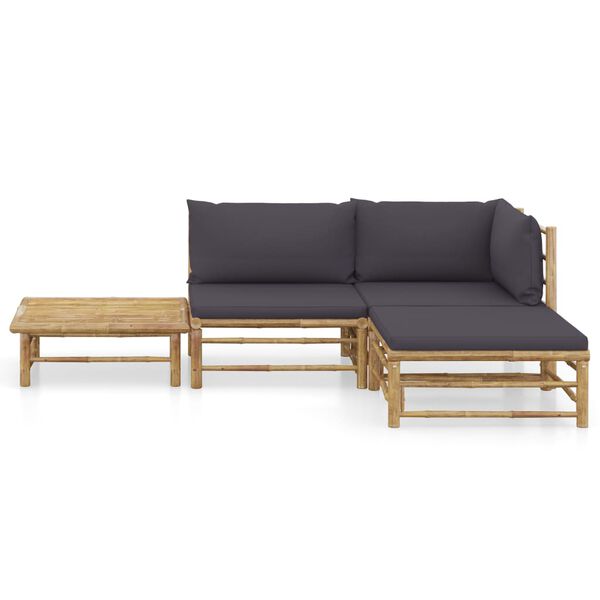 vidaXL Salon de jardin 4 pcs avec coussins gris fonc&eacute; bambou