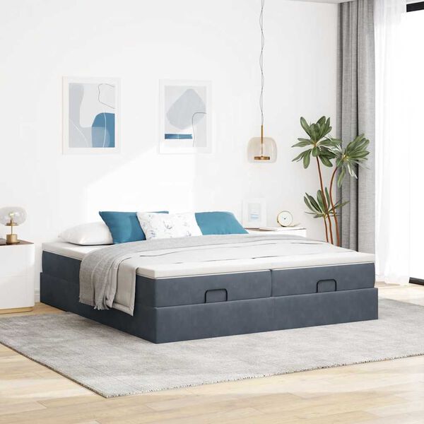 VidaXL Cadre de lit ottoman avec matelas gris foncé 180x200cm velours