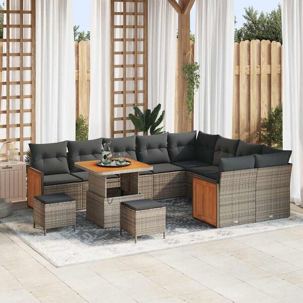 vidaXL Ensemble de canap&eacute; de jardin 12 pcs Gris Gris fonc&eacute; polyrotin