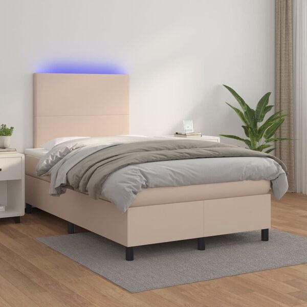 vidaXL Sommier &agrave; lattes de lit avec matelas LED Cappuccino 120x200 cm