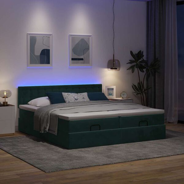 VidaXL Cadre de lit ottoman avec matelas vert fonc&eacute; 180x200cm velours