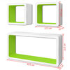 3 &Eacute;tag&egrave;res cubes murales et en MDF Blanc-Vert pour DVD/Livres