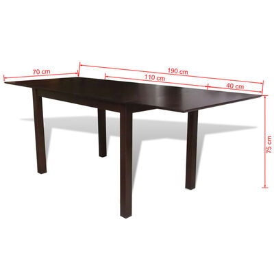 vidaXL Table de salle à manger extensible Bois d'hévéa Marron 190 cm