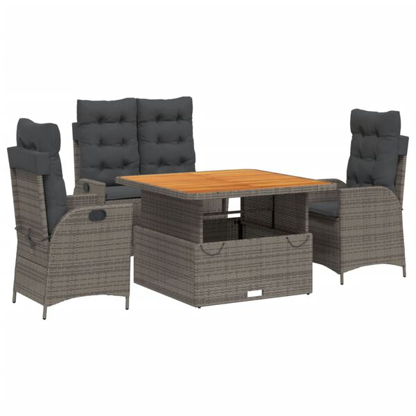 vidaXL Ensemble &agrave; manger jardin 4pcs et coussins Gris R&eacute;sine tress&eacute;e