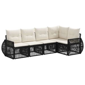 vidaXL Ensemble de canap&eacute; de jardin 5 pc Noir et blanc cr&egrave;me polyrotin