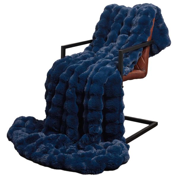 vidaXL Couverture en Fourrure de Lapin Synth&eacute;tique 4 pcs Bleu Marine