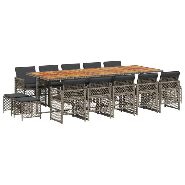vidaXL Ensemble &agrave; manger de jardin 15 pcs coussins gris r&eacute;sine tress&eacute;e