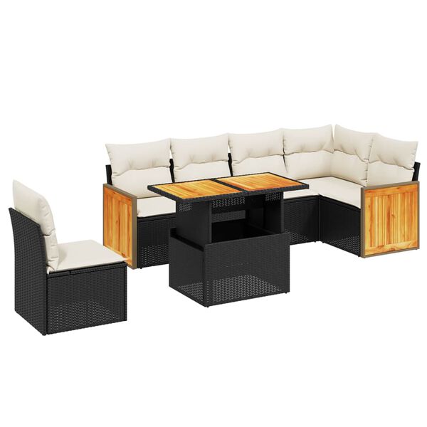 vidaXL Salon de jardin 7 pcs avec coussins noir r&eacute;sine tress&eacute;e