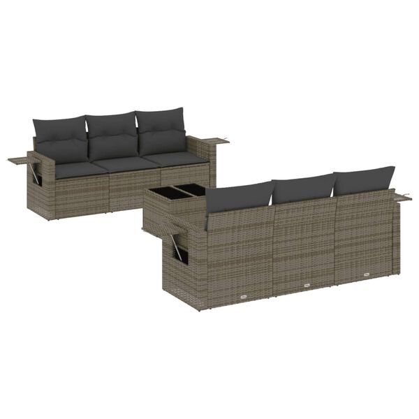 vidaXL Salon de jardin avec coussins 7 pcs gris r&eacute;sine tress&eacute;e