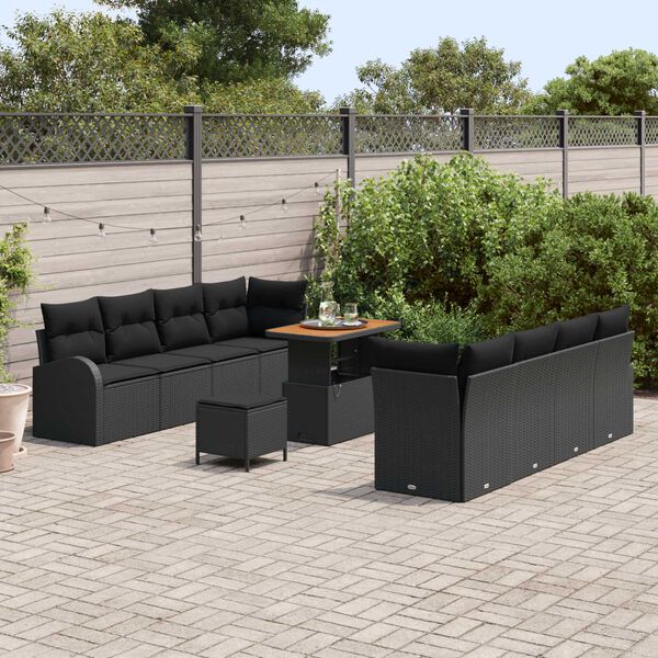 vidaXL Ensemble de canap&eacute; de jardin avec coussin 11 pcs Noir polyrotin