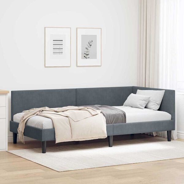 vidaXL Cadre de lit d'angle avec t&ecirc;te de lit Gris fonc&eacute; 90 cm x 190 cm