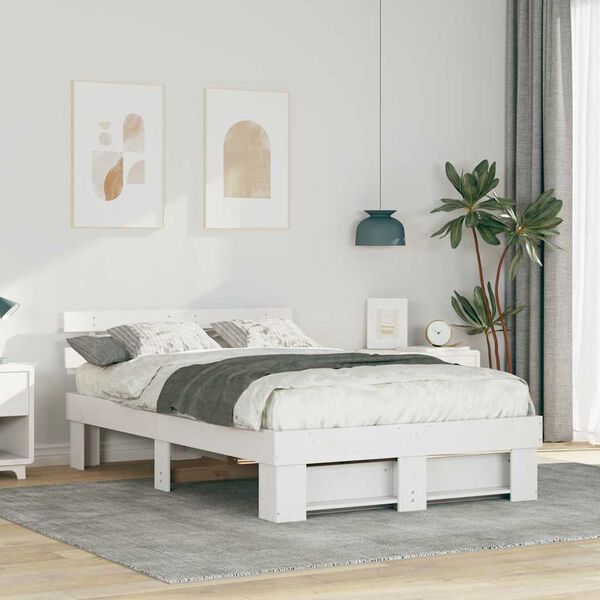 vidaXL Cadre de lit avec t&ecirc;te de lit Blanc 120 x 200 cm Pin massif