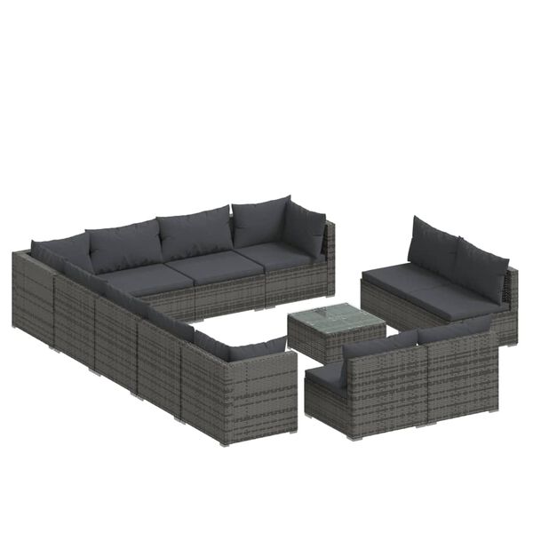 vidaXL Salon de jardin 13 pcs avec coussins Gris R&eacute;sine tress&eacute;e