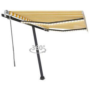 vidaXL Auvent manuel r&eacute;tractable avec LED 350x250 cm Jaune et blanc