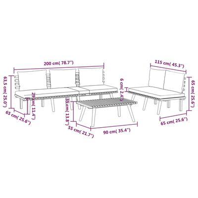 vidaXL Salon de jardin 3 pcs avec coussins Bois d'acacia massif