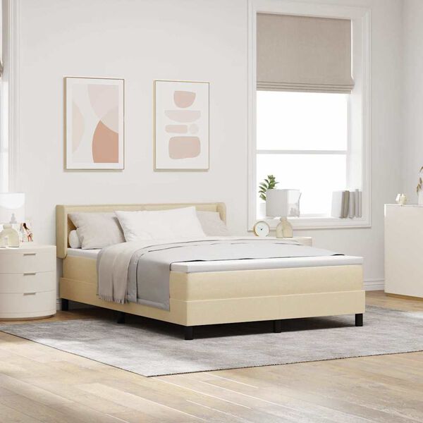 vidaXL Lit &agrave; ressorts avec matelas Cr&egrave;me 190 x 140 cm Polyester