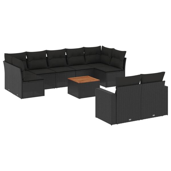 vidaXL Salon de jardin 10 pcs avec coussins noir r&eacute;sine tress&eacute;e